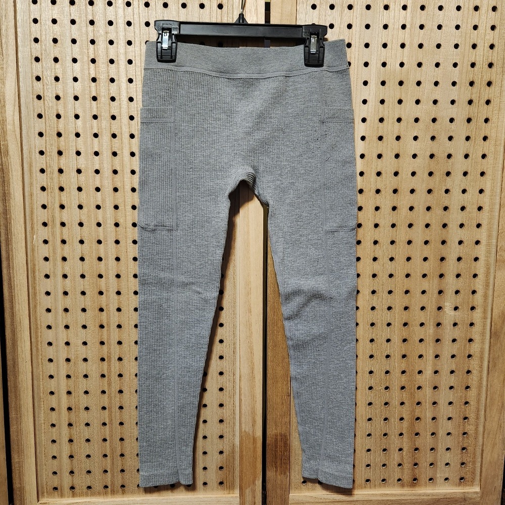 Girls Gray Thermal Pants Leggings L 11/12‎ Side Pockets Stretchy Comfy Warm